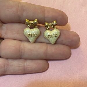 Miu Miu Gold Bow Heart Earrings